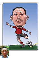 caricature of soccer player by caricature artist Mike Hasson