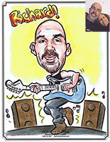 caricature of guitar player by caricature artist mike hasson