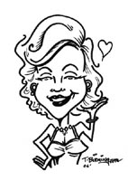 black and white caricature of marilyn monroe by tom birmingham