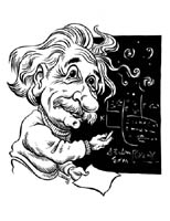 black and white caricature of einstein by tom chalkly