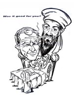 osama bin laden and george w bush caricature by harold duckett