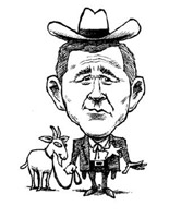 black and white caricature by tim hough of president george w bush