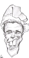 black and white caricature of arnold schwarzenegger by marc hubbard