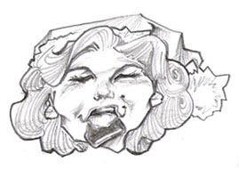 black and white caricature of marilyn monroe by marc hubbard