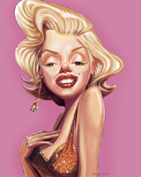 color caricature of Marilyn Monroe by Angie Jordan