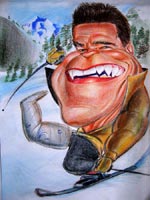 color caricature by nate kapnicky of arnold schwarzenegger skiing