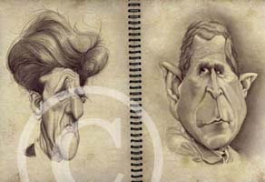 president george w bush and john kerry caricature by nick mitchell