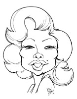 black and white caricature of marilyn monroe by nick nix
