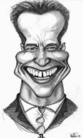 black and white caricature of arnold schwarzenegger by rui zilhao